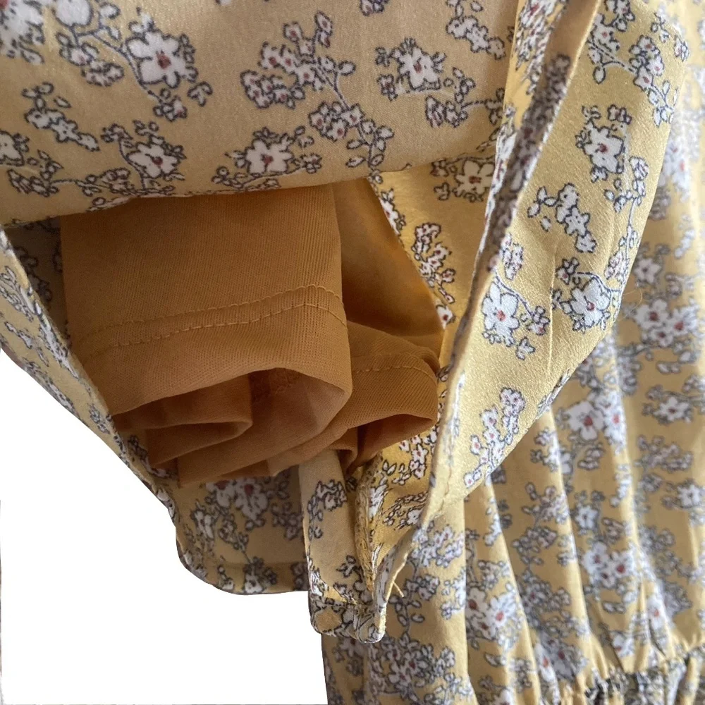 MIKAROSE V-neck Prairie Maxi Slit Front Dress Goldenrod Floral Print - Picture 5 of 10